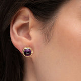 TESSA CABOCHON STYLE STUD EARRINGS WITH AMETHYST - EARRINGS