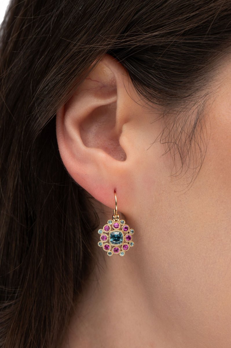 MARIGOLD BLUE ZIRCON & PINK SAPPHIRE EARRINGS - EARRINGS