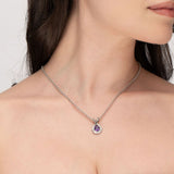 CROSS OVER PENDANT WITH AMETHYST IN 14K WHITE GOLD - 