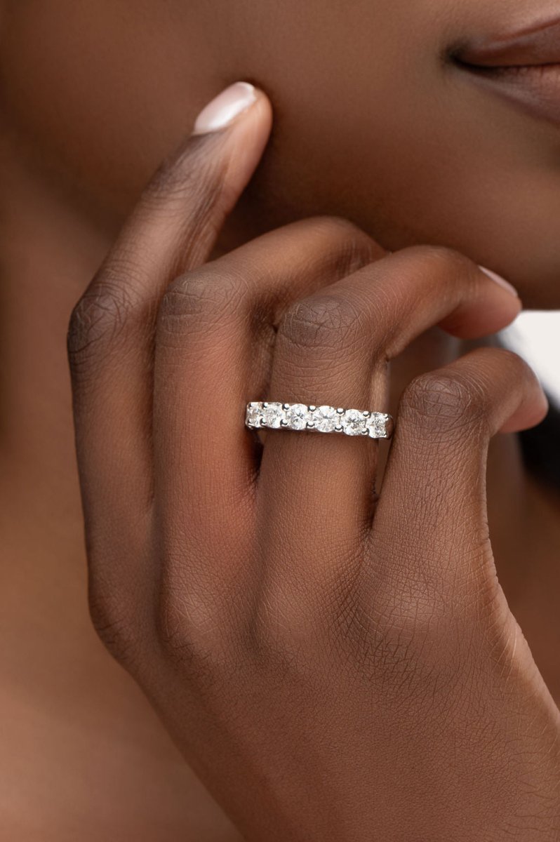 CATHEDRAL HALF ETERNITY WEDDING BAND WITH 4MM DIAMONDS - ANNIVERSARY & CELEBRATION RINGS