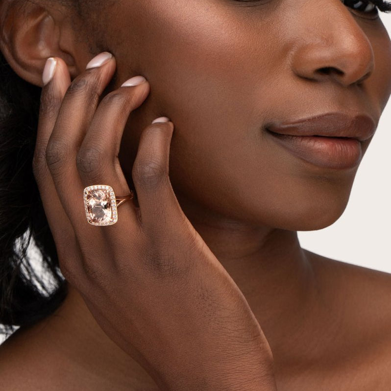 MORGANITE COCKTAIL RING WITH DIAMOND HALO - ALL RINGS