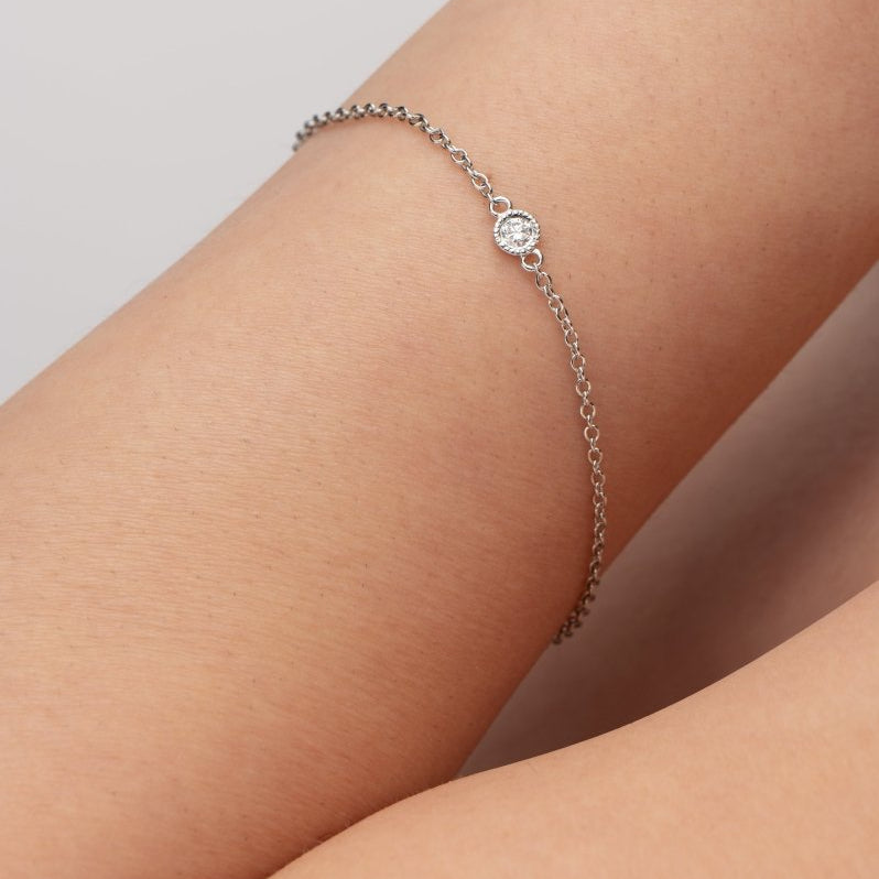 FLOATING SINGLE DIAMOND BRACELET IN WHITE GOLD - BRACELETS