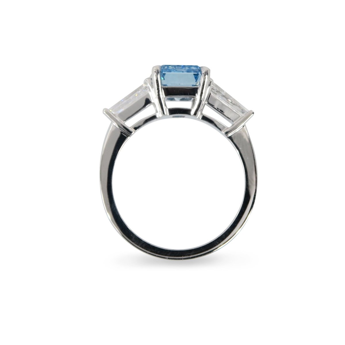 CUSTOM LAB-GROWN FANCY BLUE DIAMOND & DIAMOND THREE-STONE ENGAGEMENT RING IN PLATINUM -
