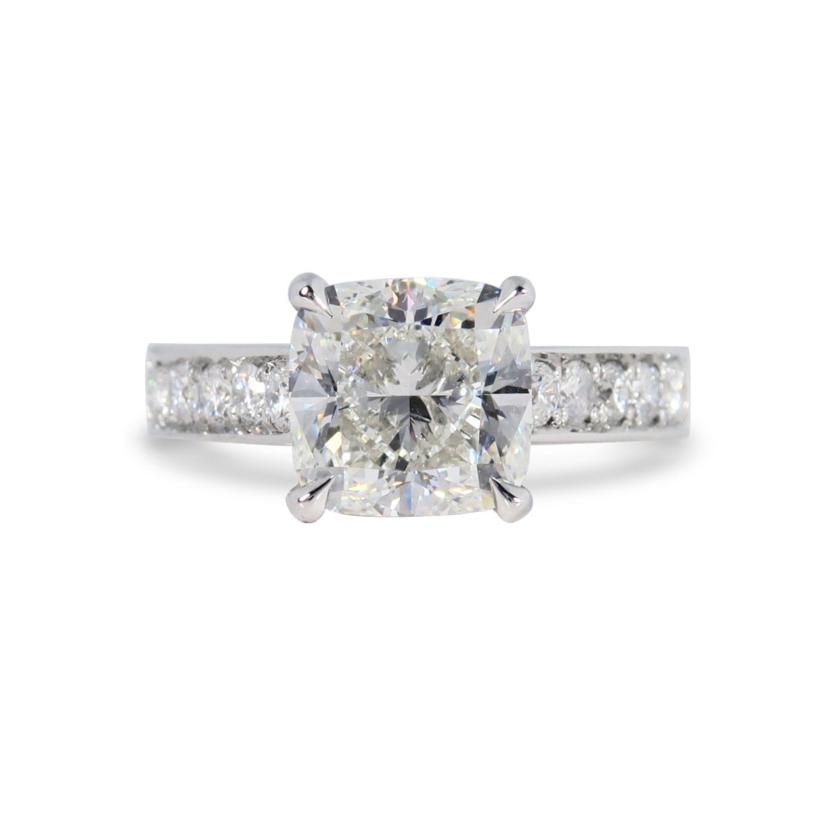 CUSTOM CUSHION-CUT DIAMOND ENGAGEMENT RING WITH DIAMOND BAND IN PLATINUM -