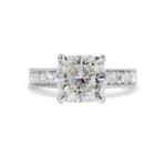 CUSTOM CUSHION-CUT DIAMOND ENGAGEMENT RING WITH DIAMOND BAND IN PLATINUM -