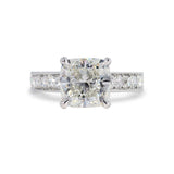 CUSTOM CUSHION-CUT DIAMOND ENGAGEMENT RING WITH DIAMOND BAND IN PLATINUM -