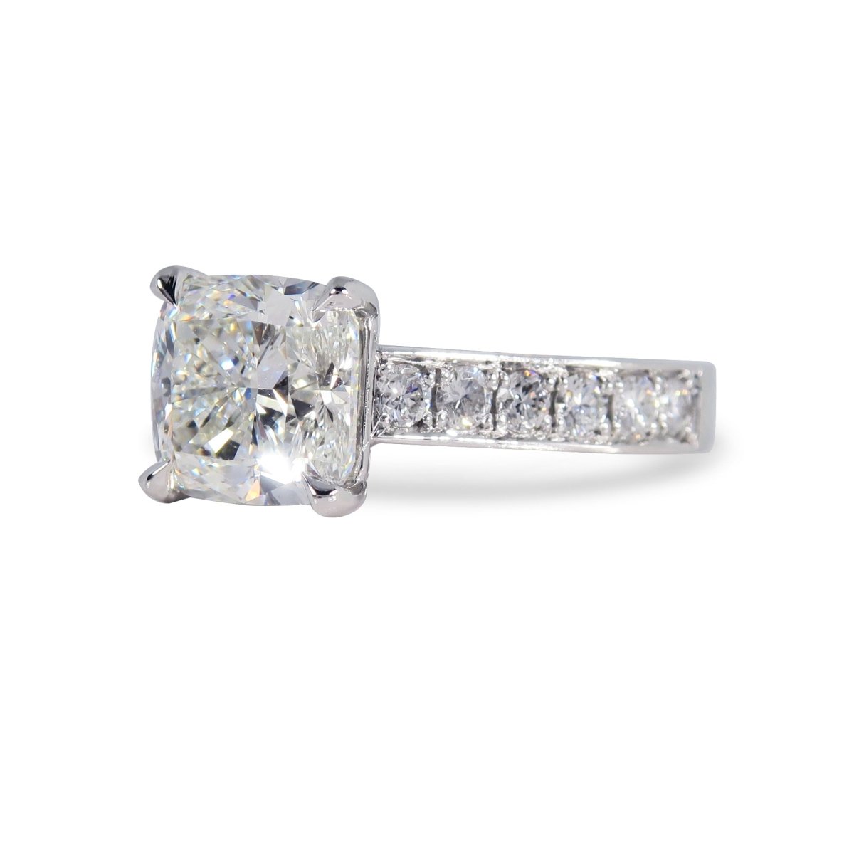CUSTOM CUSHION-CUT DIAMOND ENGAGEMENT RING WITH DIAMOND BAND IN PLATINUM -