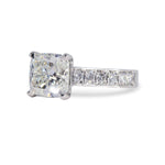 CUSTOM CUSHION-CUT DIAMOND ENGAGEMENT RING WITH DIAMOND BAND IN PLATINUM -