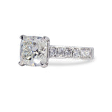 CUSTOM CUSHION-CUT DIAMOND ENGAGEMENT RING WITH DIAMOND BAND IN PLATINUM -