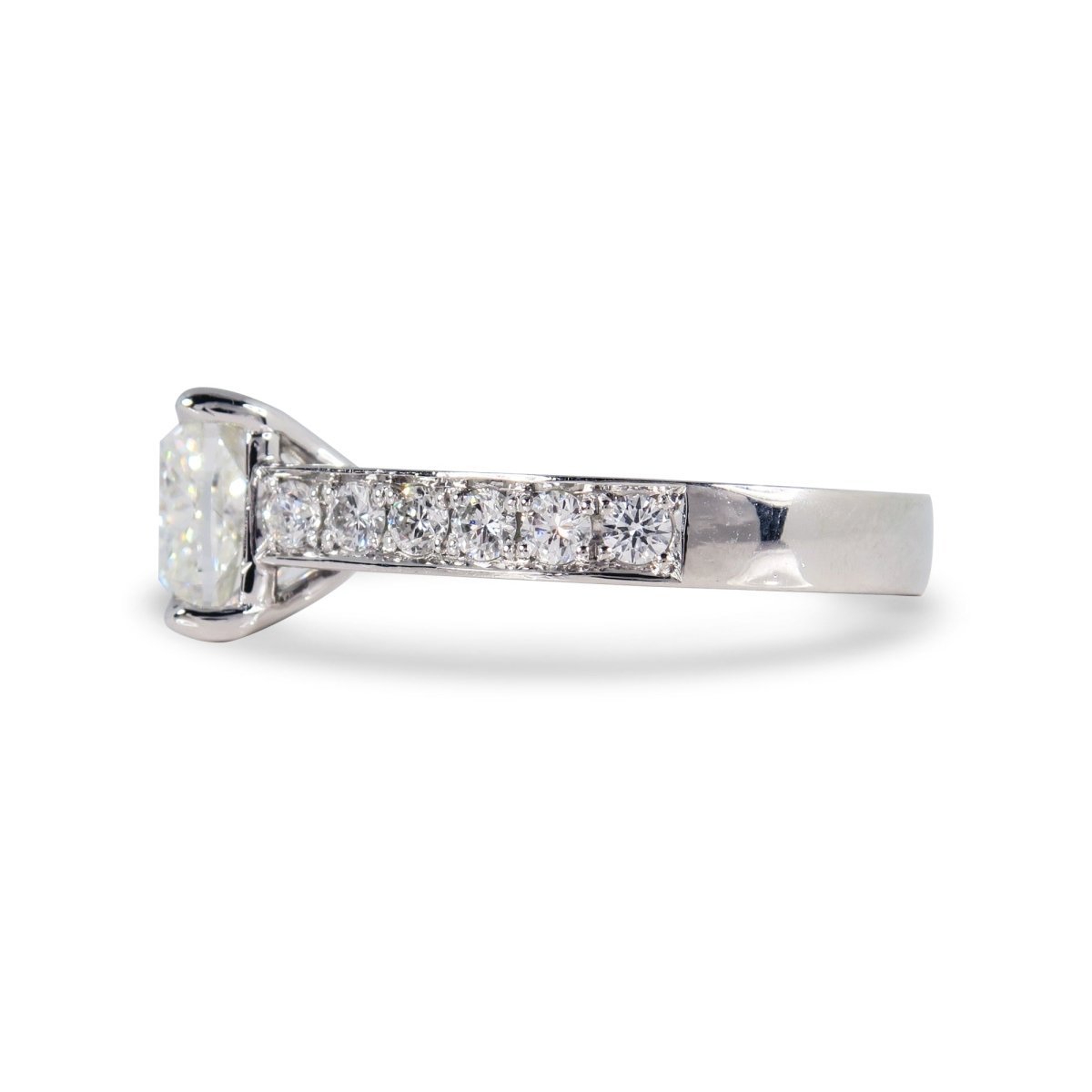 CUSTOM CUSHION-CUT DIAMOND ENGAGEMENT RING WITH DIAMOND BAND IN PLATINUM -