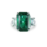 CUSTOM EMERALD & DIAMOND THREE-STONE RING IN PLATINUM -