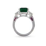 EMERALD, DIAMOND & RUBY ANNIVERSARY RING IN PLATINUM - 