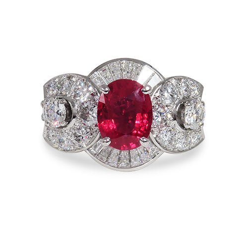 OVAL RUBY DIAMOND COCKTAIL RING IN PLATINUM - ALL RINGS