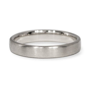 NARROW COMFORT FIT WEDDING BAND IN MATTE WHITE GOLD WITH FLAT TOP AND ROUNDED EDGES - ALL RINGS