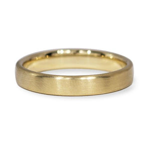 NARROW COMFORT WEDDING BAND IN MATTE YELLOW GOLD WITH FLAT TOP AND ROUNDED EDGES - ALL RINGS
