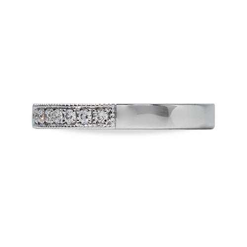 HALF ETERNITY DIAMOND MILGRAINED WEDDING BAND IN WHITE GOLD - ANNIVERSARY & CELEBRATION RINGS