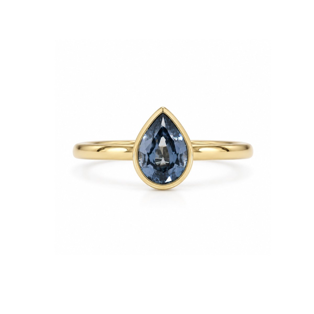 TEARDROP BEZEL LAVENDER SAPPHIRE RING IN YELLOW GOLD - ALL ENGAGEMENT RINGS