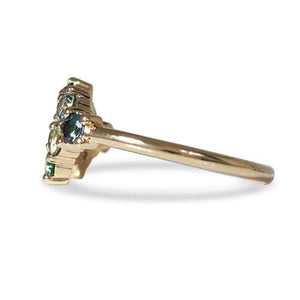 CLUSTERED RING IN 14 KARAT YELLOW GOLD WITH BLUE GREEN SAPPHIRE - ALL RINGS