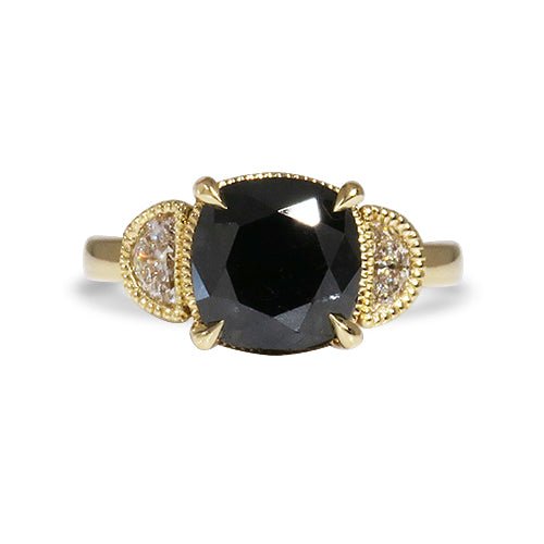 BLACK DIAMOND WITH HALF MOON CUT DIAMOND RING - ALL RINGS