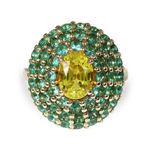 YELLOW SAPPHIRE EMERALD PUFFED RING - ALL RINGS