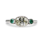 OVAL LIGHT YELLOW SAPPHIRE WITH EMERALD RING IN PLATINUM - 