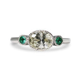 OVAL LIGHT YELLOW SAPPHIRE WITH EMERALD RING IN PLATINUM - 