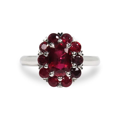 COUNTESS RUBY HALO RING IN PLATINUM - 