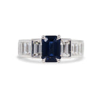 EMERALD CUT BLUE SAPPHIRE WITH BAGUETTE AND EMERALD CUT DIAMOND RING - ALL RINGS