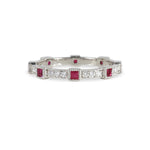 SQUARE CAROUSEL FULL ETERNITY RUBY & DIAMOND WEDDING BAND IN WHITE GOLD - ANNIVERSARY & CELEBRATION RINGS
