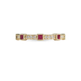 SQUARE CAROUSEL FULL ETERNITY RUBY & DIAMOND WEDDING BAND IN YELLOW GOLD - ANNIVERSARY & CELEBRATION RINGS