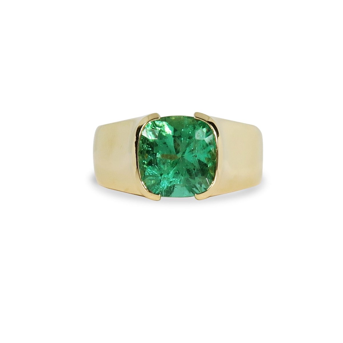 DEMI BEZEL WITH CUSHION CUT EMERALD IN 18K YELLOW GOLD - 