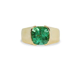 DEMI BEZEL WITH CUSHION CUT EMERALD IN 18K YELLOW GOLD