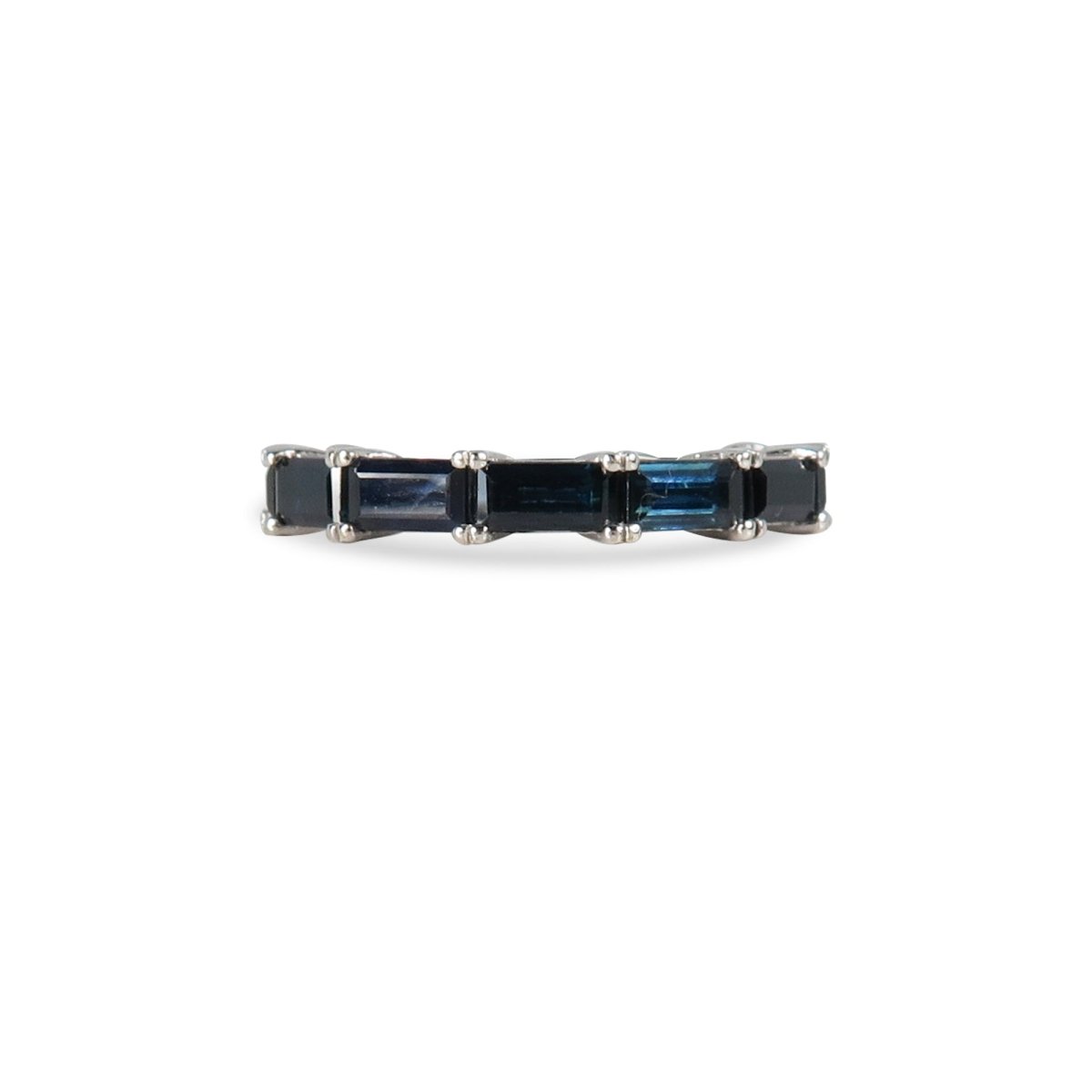 BAGUETTE HORIZONTAL SET BLUE SAPPHIRE HALF ETERNITY BAND - ALL RINGS