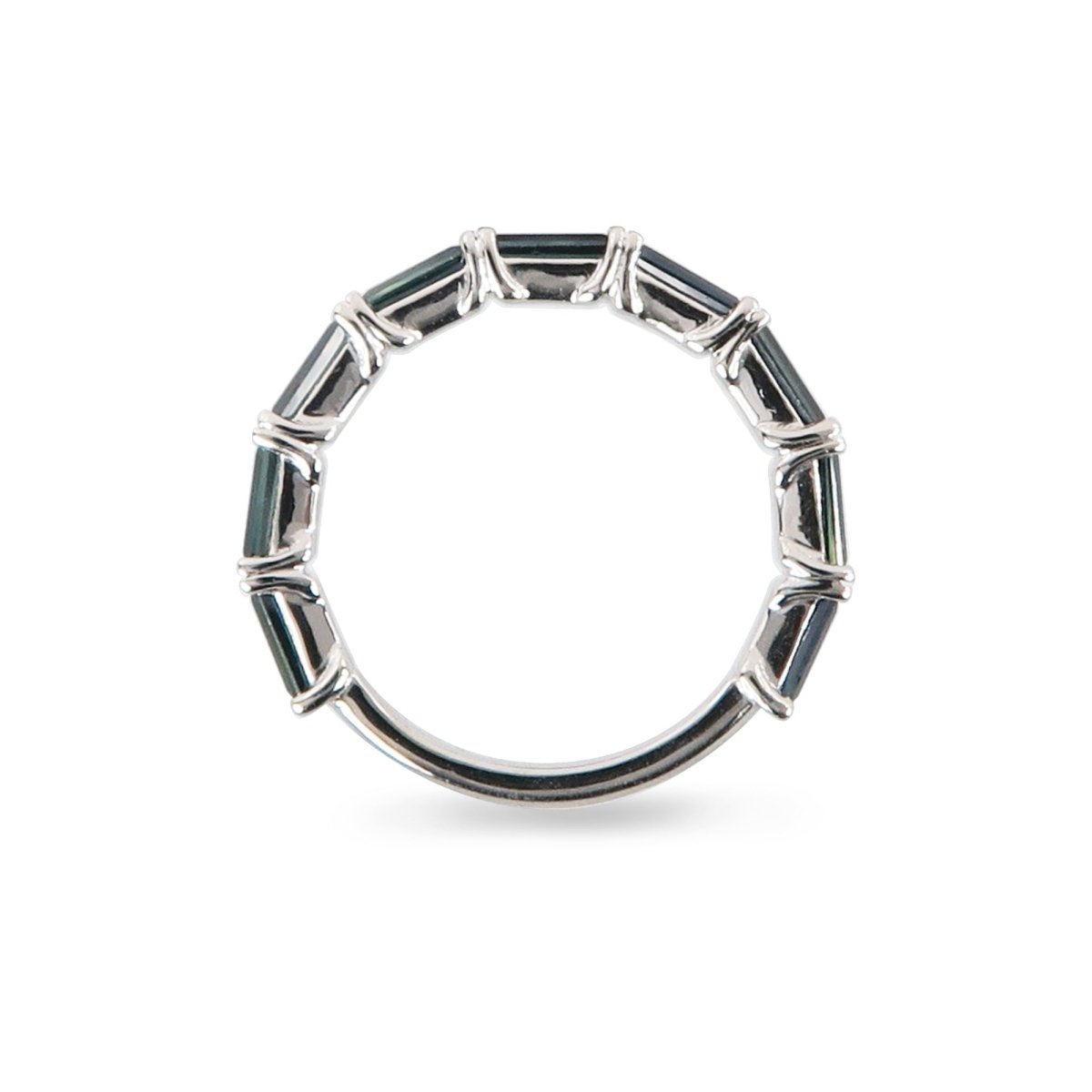 BAGUETTE HORIZONTAL SET BLUE SAPPHIRE HALF ETERNITY BAND - ALL RINGS