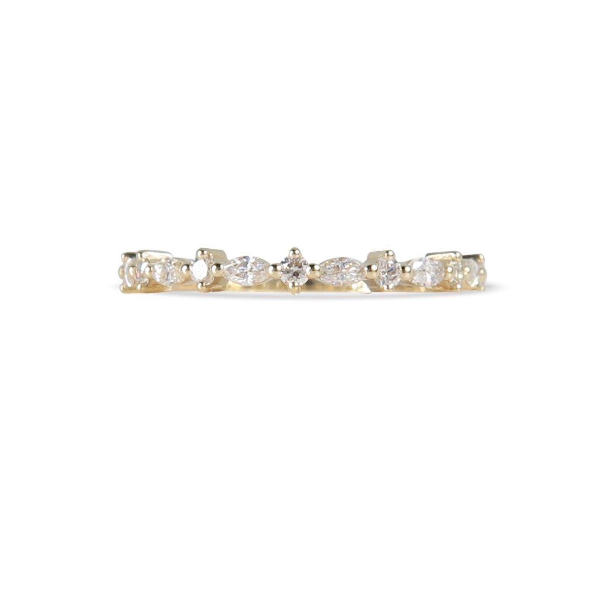 MARQUISE AND ROUND DIAMOND HALF ETERNITY BAND IN 14K YELLOW GOLD - ALL WEDDING BANDS