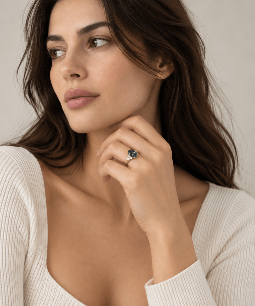 OVAL MONTANA SAPPHIRE DIAMOND RING IN 14K YELLOW GOLD - Rings
