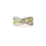 TWO TONE CROSSOVER RING IN PLATINUM AND 18K YELLOW GOLD
