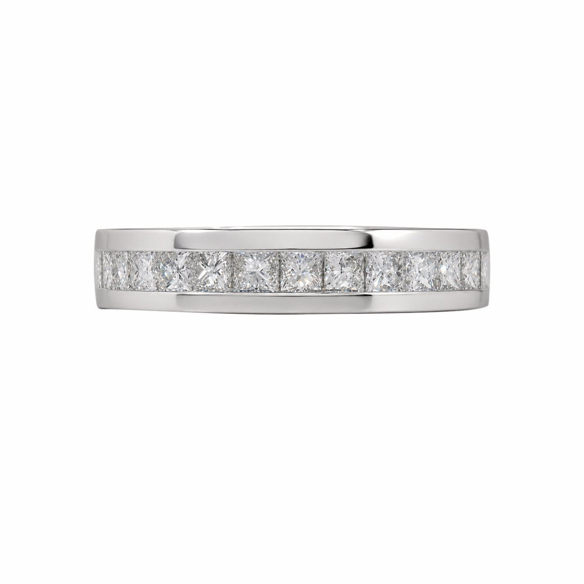 PRINCESS CUT HALF ETERNITY DIAMOND WEDDING BAND IN WHITE GOLD - ANNIVERSARY & CELEBRATION RINGS