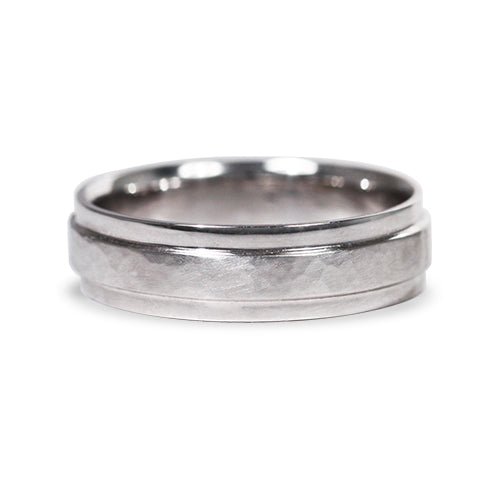 FORGED RAISED CENTER WEDDING RING IN WHITE GOLD - ALL RINGS