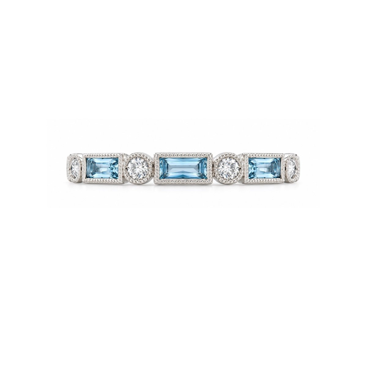 BAGUETTE AQUAMARINE & DIAMOND BAND FULL ETERNITY IN WHITE GOLD - ALL RINGS