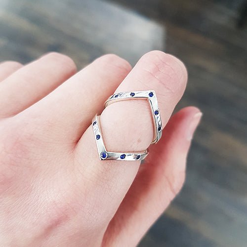 CHEVRON RING WITH BLUE SAPPHIRES IN STERLING SILVER - ALL RINGS