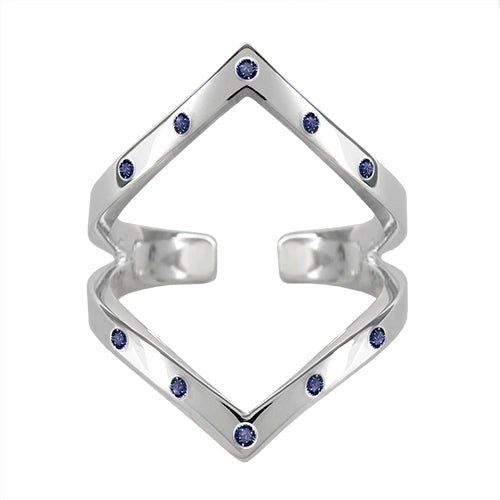 CHEVRON RING WITH BLUE SAPPHIRES IN STERLING SILVER - ALL RINGS