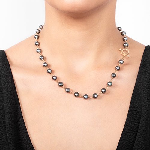 TIED BLACK FRESHWATER PEARL BLOSSOM NECKLACE - NECKLACES