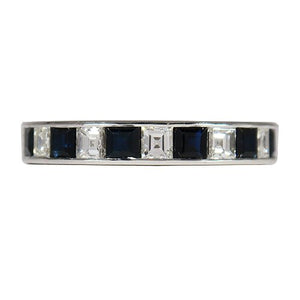 CARRE CUT DIAMOND AND BLUE SAPPHIRE RING IN WHITE GOLD - ALL RINGS