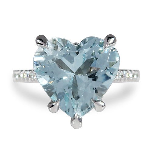 HEART-SHAPED AQUAMARINE & DIAMOND RING IN WHITE GOLD - ALL RINGS