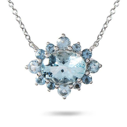 14K WHITE GOLD WITH AQUAMARINE NECKLACE -