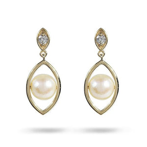 14K YELLOW GOLD PEARL EARRING WITH DIAMOND - ALL RINGS