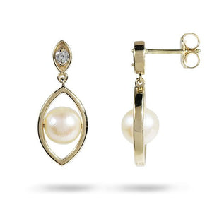 14K YELLOW GOLD PEARL EARRING WITH DIAMOND - ALL RINGS