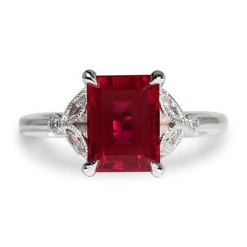 EMERALD CUT RUBY RING WITH DIAMOND - ALL RINGS