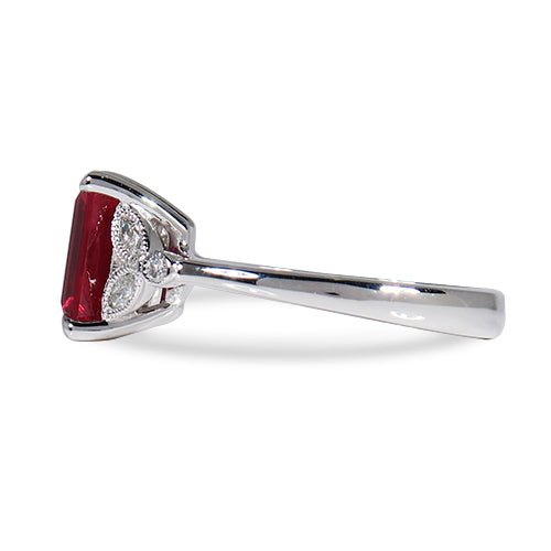 EMERALD CUT RUBY RING WITH DIAMOND - ALL RINGS